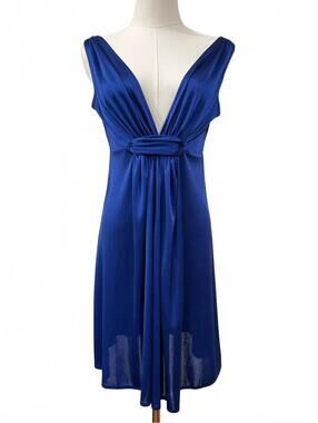 Y2K Guess Cobalt Liquid Satin Grecian Mini‎ Dress Plunge Indie Sleaze Siren S